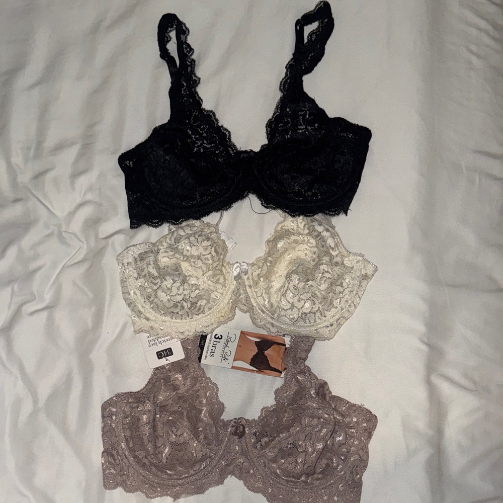 Rene Rofe Lace Bra Trio - Black, Cream, Tan